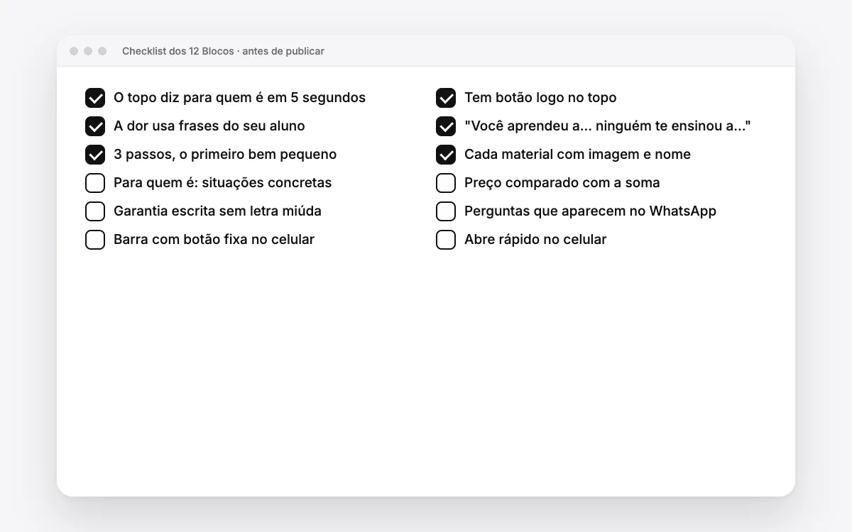 Checklist dos 12 blocos